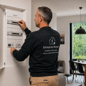 Électricien contrôlant une installation électrique à Garches